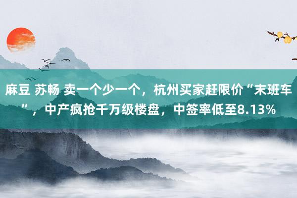 麻豆 苏畅 卖一个少一个，杭州买家赶限价“末班车”，中产疯抢千万级楼盘，中签率低至8.13%